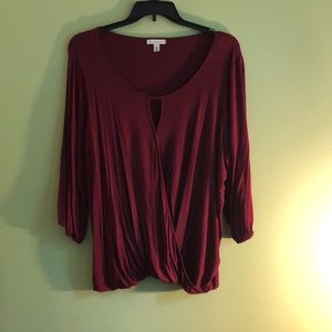 DB International Burgandy Faux Wrap Top